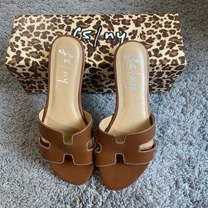 Cognac Leather French Sole Alibi Sandals Size 7.5